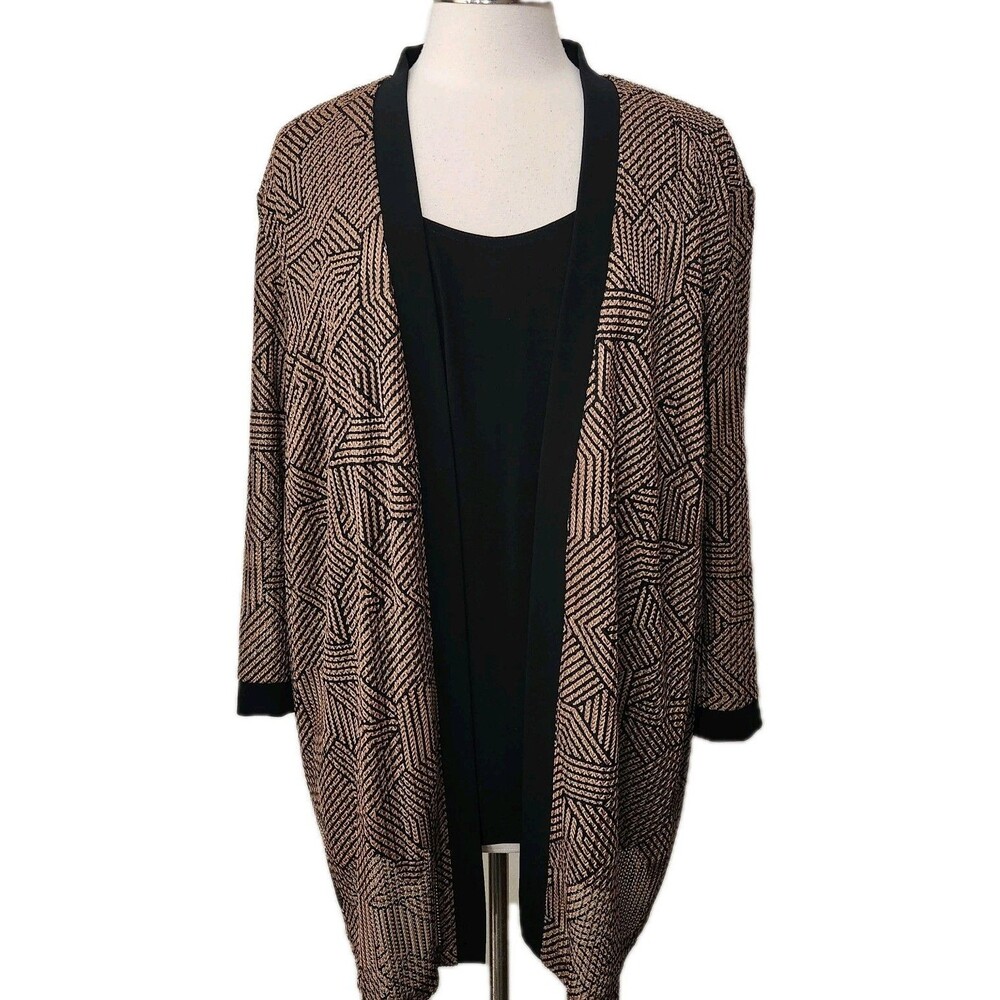 Dressbarn Woman Tunic Top 24W Brown Black Attached Shell Pullover Necklace - Picture 3 of 9